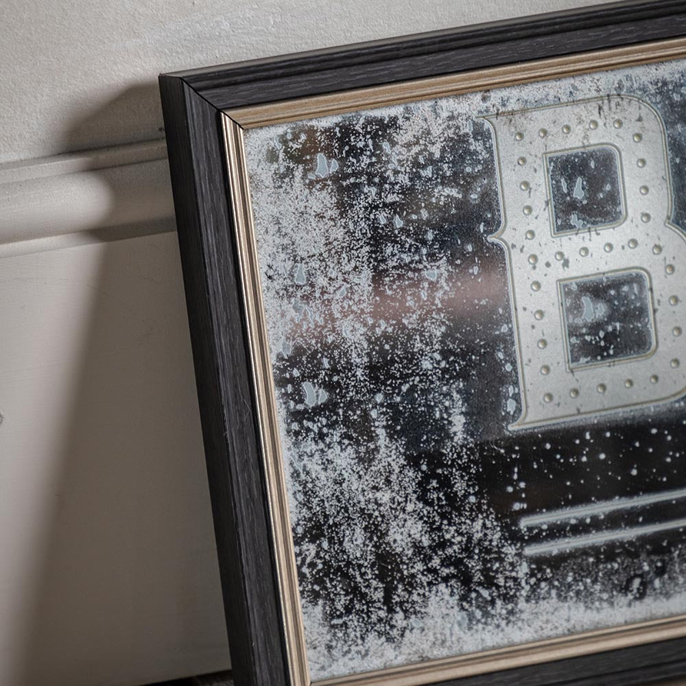 Distressed printed beer rectangle mirror