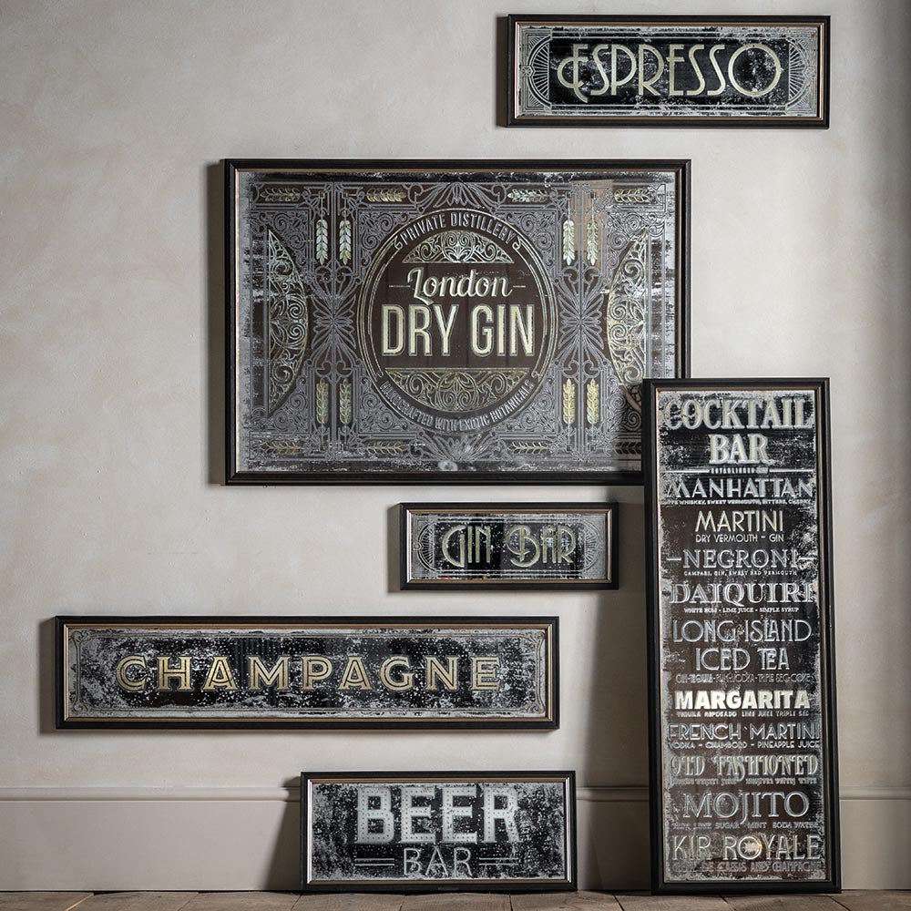 Distressed printed beer rectangle mirror