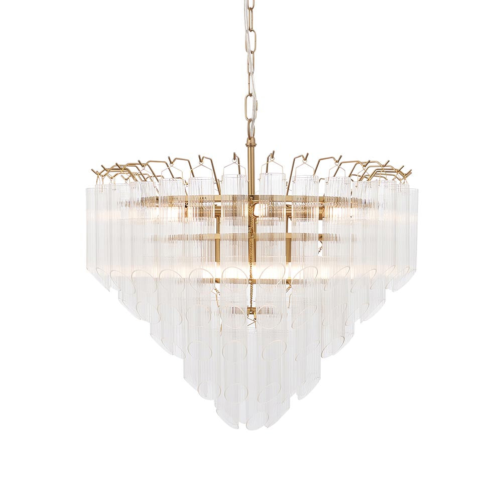 Toulouse 12lt Tiered Tubular Glass Chandelier with Ribbed Angled Clear Cylindrical Glass.