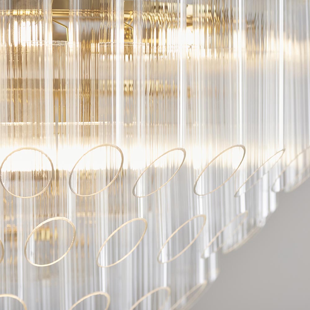 Toulouse 12lt Tiered Tubular Glass Chandelier with Ribbed Angled Clear Cylindrical Glass.