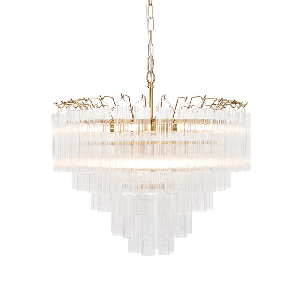 Toulouse 12lt Tiered Tubular Glass Chandelier with Ribbed Straight Clear Cylindrical Glass.