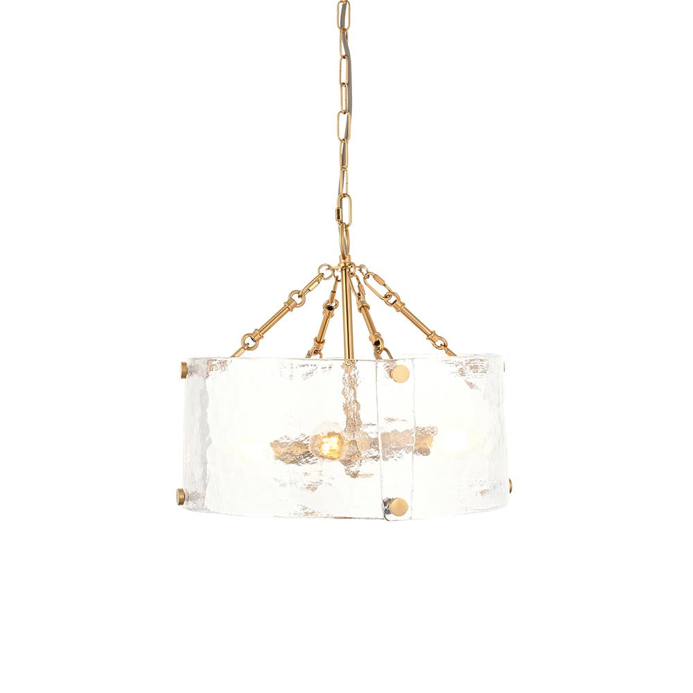 Keller Hand Pulled Glass Pendant with Aged Brass Framework, 4 x E14