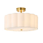 Serene Art Deco Style 2 Light Semi Flush Fitting with Cotton Shade and Fabric Diffuser