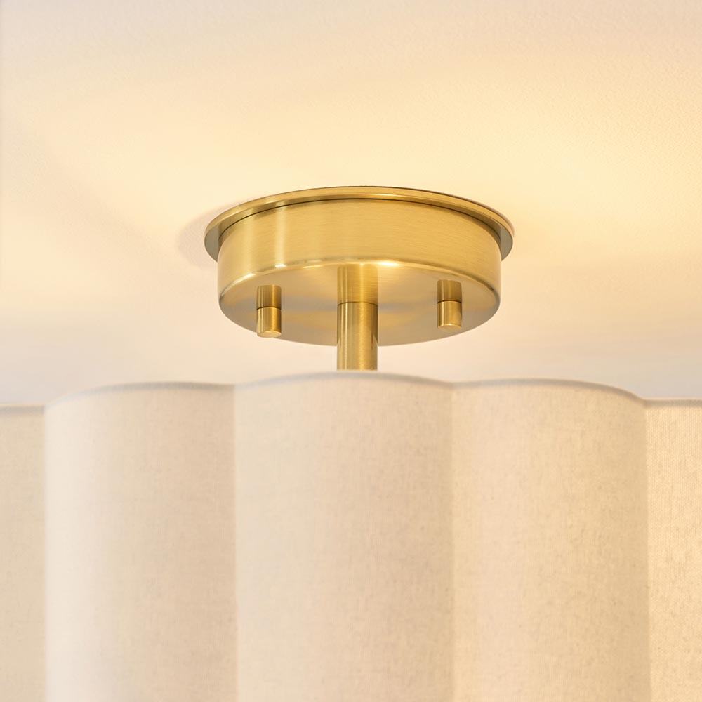 Serene Art Deco Style 2 Light Semi Flush Fitting with Cotton Shade and Fabric Diffuser