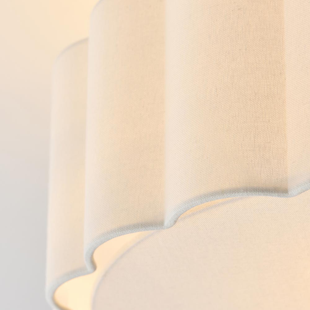 Serene Art Deco Style 2 Light Semi Flush Fitting with Cotton Shade and Fabric Diffuser