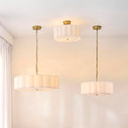Serene Art Deco Style 2 Light Semi Flush Fitting with Cotton Shade and Fabric Diffuser