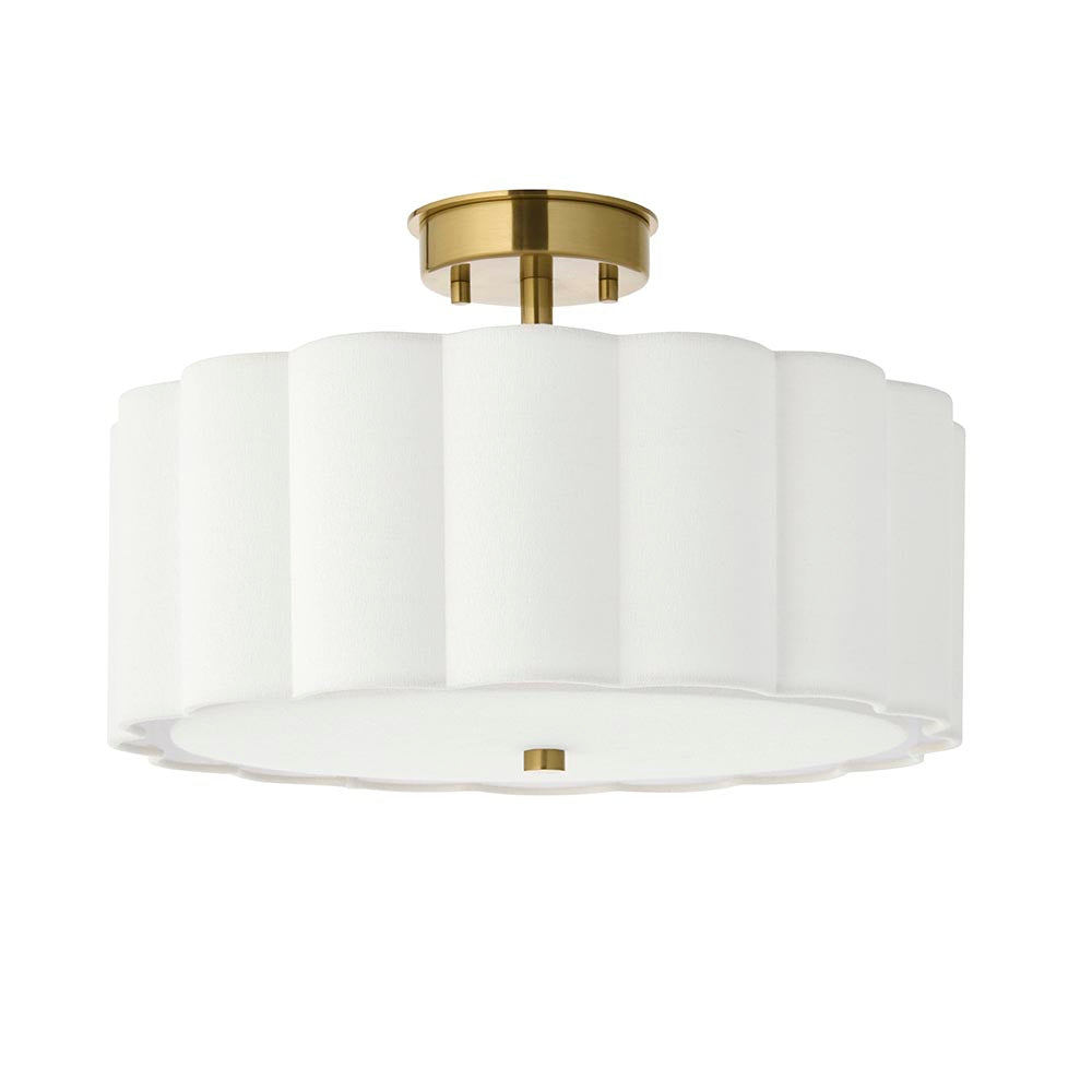 Serene Art Deco Style 2 Light Semi Flush Fitting with Cotton Shade and Fabric Diffuser