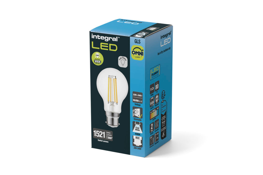 Integral Cool White 4000k , 11w Extra Bright Dimmable LED GLS , Filament Bulb  (1521 lm) 100w Equivalent