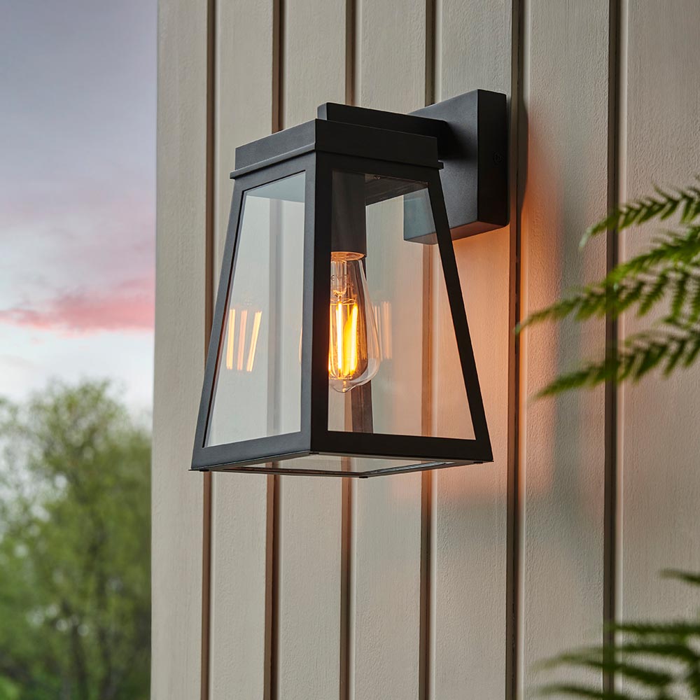 Endon Lighting - Lymington - 118762 - Black Clear Glass IP44 Outdoor Wall Light