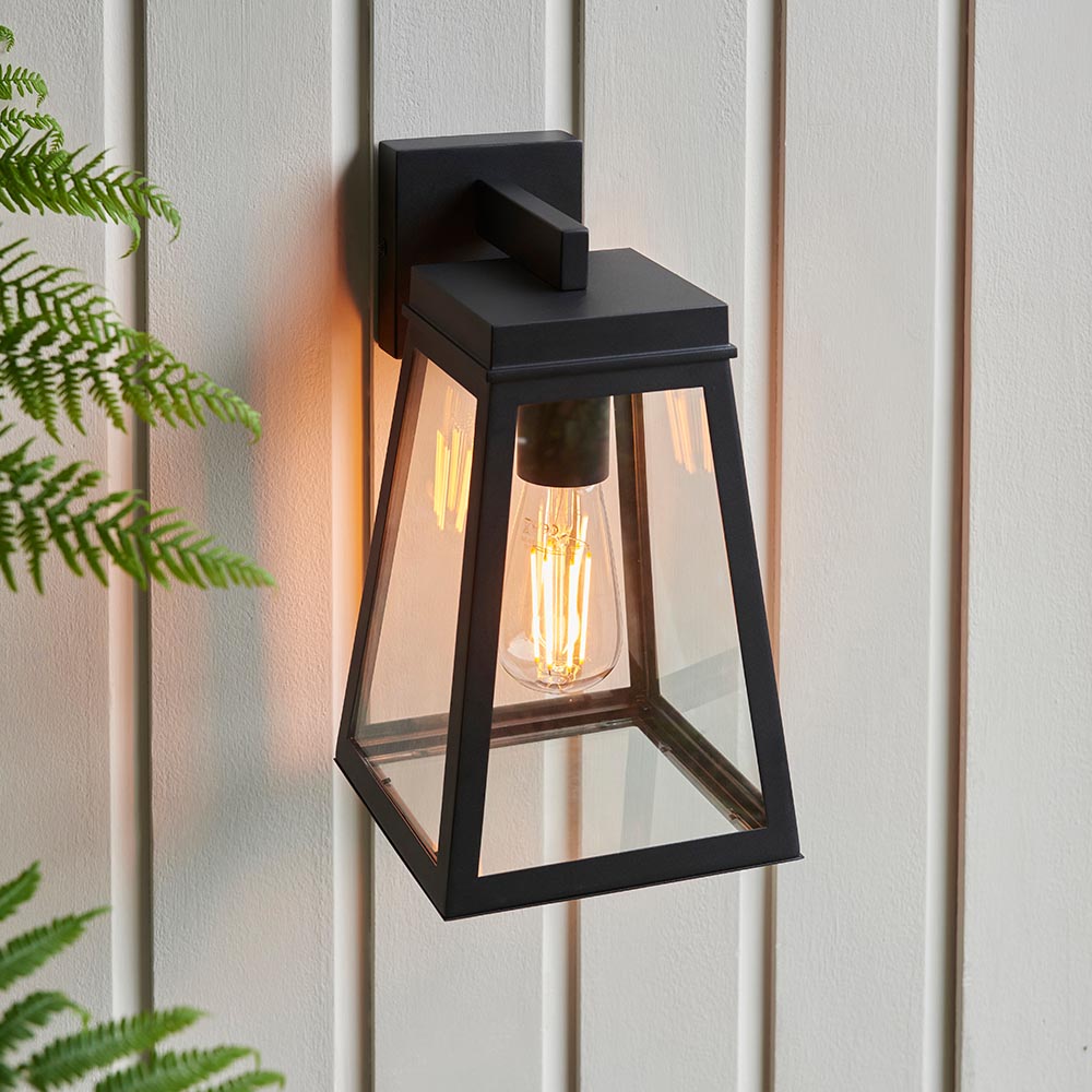 Endon Lighting - Lymington - 118762 - Black Clear Glass IP44 Outdoor Wall Light