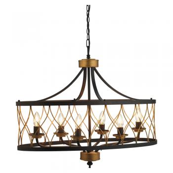 Elvar Black 5 Light Antique Style Pendant in Black and Gold. 6x E14 (Oaks 1434/6 BK)