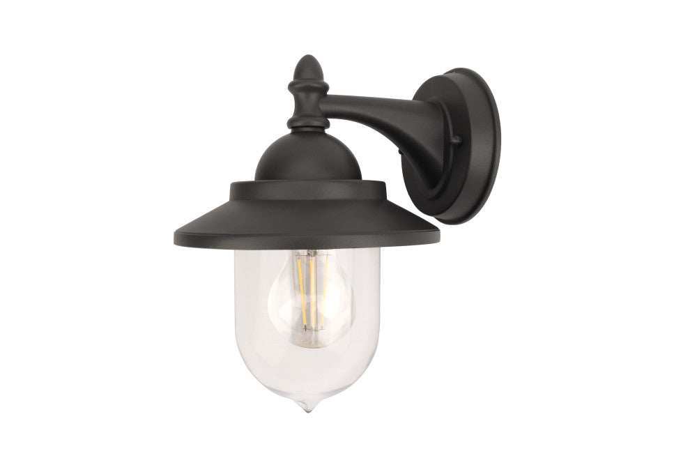 Assan Downward Wall Lantern, 1 x E27, IP44, Anthracite/Clear Glass