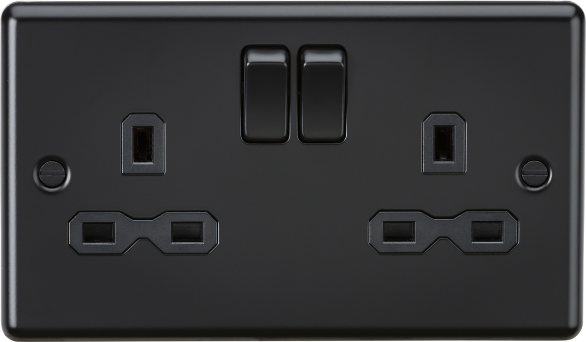 Matt Black Rounded Edge 2g Switched Socket