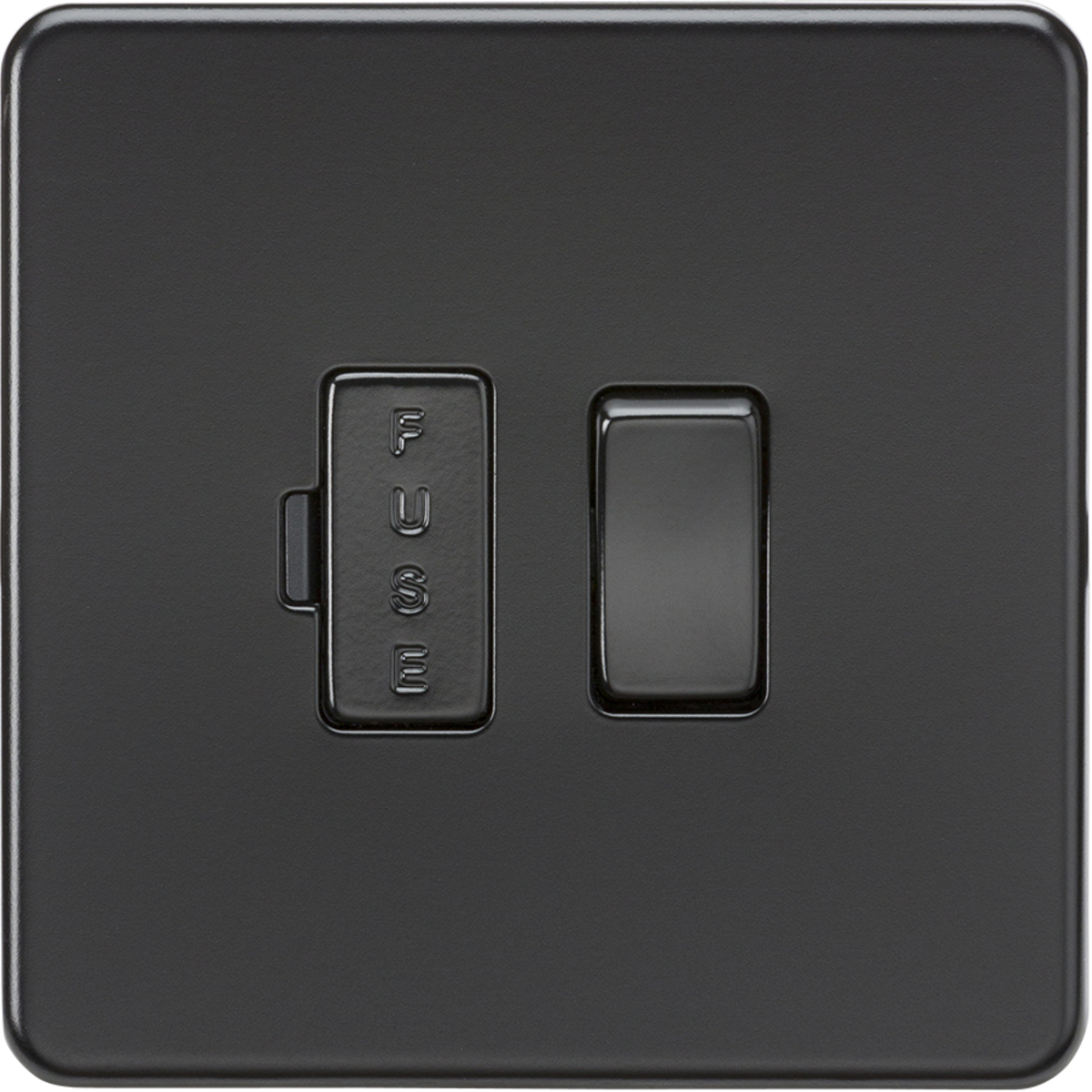 Matt Black Flat Plate Screwless 13A Switched Fused Spur Unit