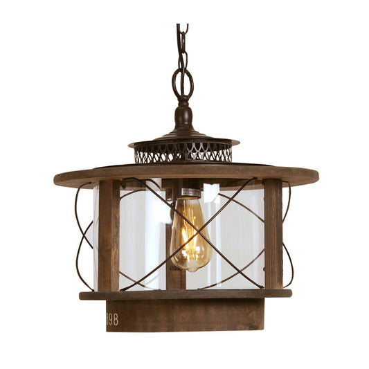 Mykyl Traditional Wood Style Nautical Lantern with Glass Panels and Wire Framework. 1x E27   (Oaks 1667/1 BK)