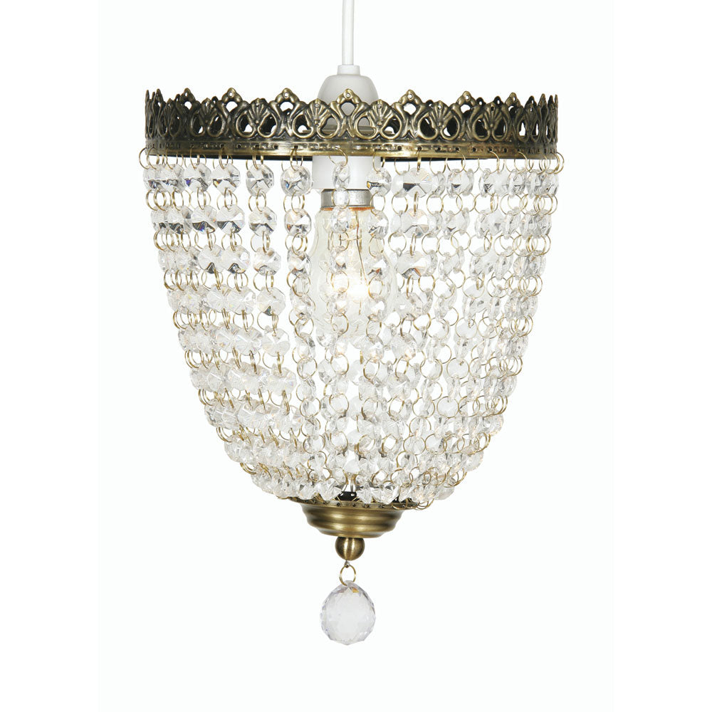 Ekon Conical Gathered Beaded Glass Pendant Shade with Scrolled Metalwork (Oaks 178)