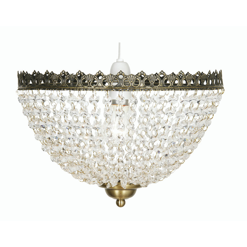 Ekon Large Gathered Beaded Glass Pendant Shade with Scrolled Metalwork (Oaks 181)