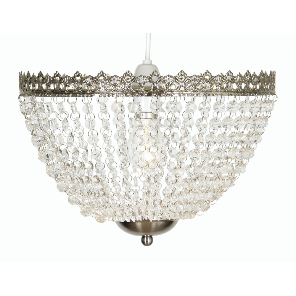 Ekon Large Gathered Beaded Glass Pendant Shade with Scrolled Metalwork (Oaks 181)