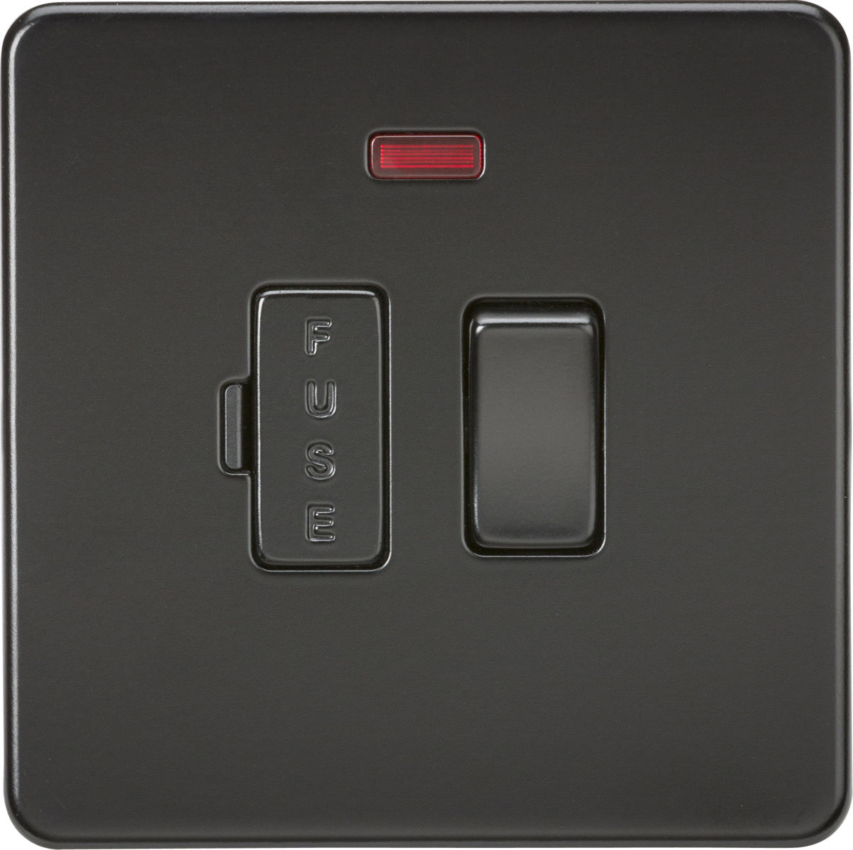 Matt Black Flat Plate Screwless 13A Switched Fused Spur Unit with Neon