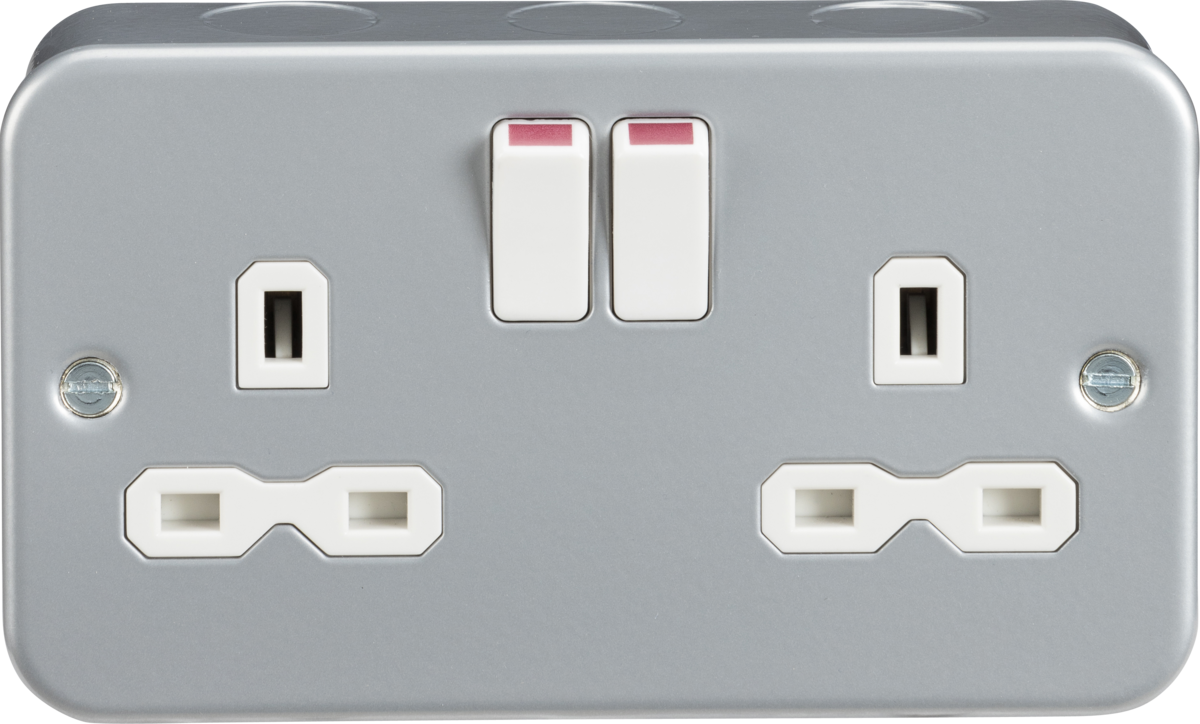 Metal Clad 13A 2G DP Switched Socket - Powder-coated Silver/Grey