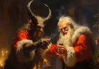 Festive Krampus and Santa Christmas Art Print