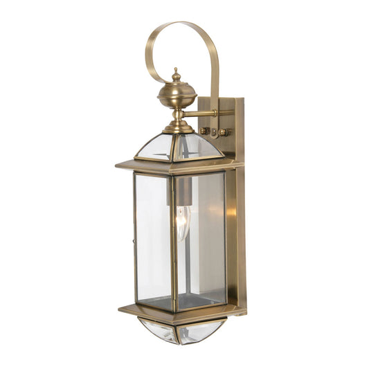 Selway Solid Brass Outdoor IP44 Rated Vintage Style Wall Lantern, 1 x E27   (Oaks 2015/1 BR)