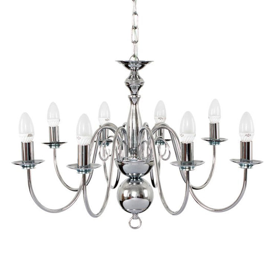 Gothica 8 Way Chromed Ceiling Light with Curved Arms, Chain Fixing, 8x E14 (22130)