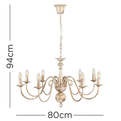 Gothica 8 Way Rustic Cream Ceiling Light with Curved Arms, Chain Fixing, 8x E14 (22131)