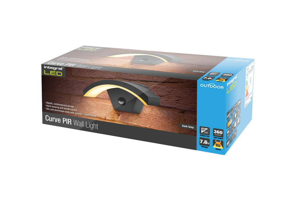 Curve Integral Exterior Wall Light With a Curved Diffuser and PIR Motion Sensor