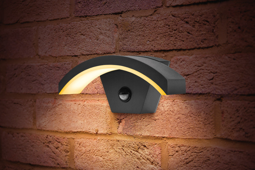 Curve Integral Exterior Wall Light With a Curved Diffuser and PIR Motion Sensor