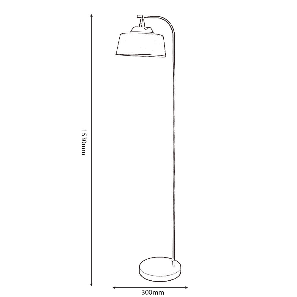Clermont Industrial Farmhouse Style Floor Lamp, Contrasting Colours (Oaks 2401/1 FL BK)