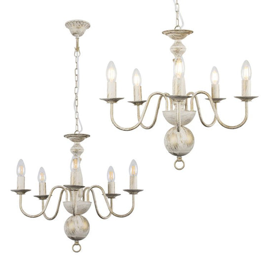 Gothica 5 Way Rustic Cream Ceiling Light with Curved Arms, Chain Fixing, 5x E14 (24067)