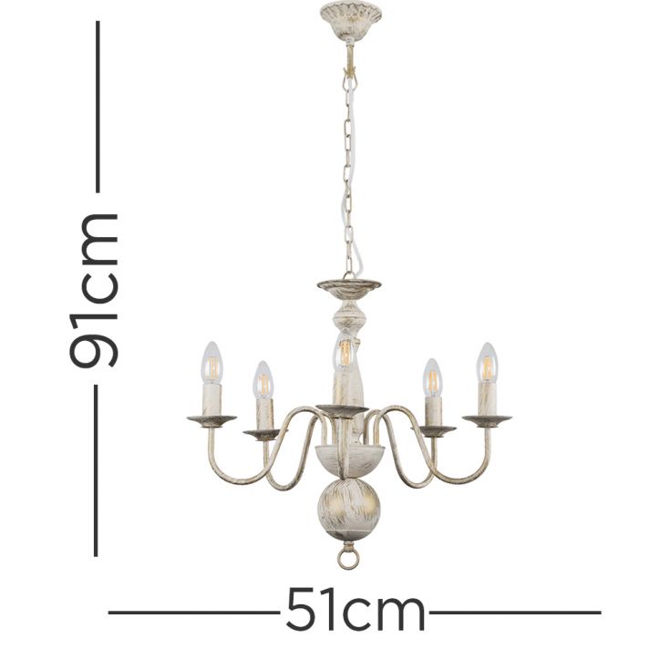 Gothica 5 Way Rustic Cream Ceiling Light with Curved Arms, Chain Fixing, 5x E14 (24067)