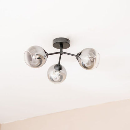 Smoky Aria Black 3 Way Flush Ceiling Light with Smoked Glass Shades