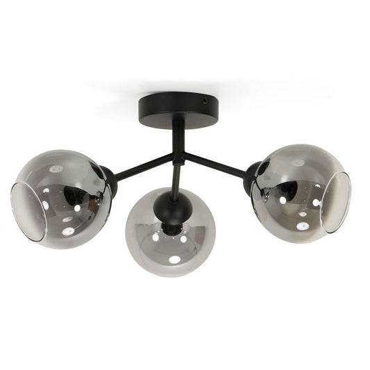 Smoky Aria Black 3 Way Flush Ceiling Light with Smoked Glass Shades