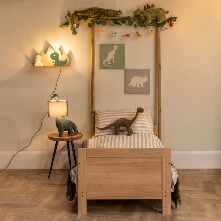 Green and White Dinosaur Plug-In Shelf Wall Light With Pull Switch