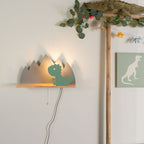 Green and White Dinosaur Plug-In Shelf Wall Light With Pull Switch