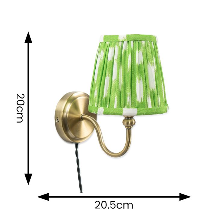 Neely Antique Brass Curved Plug In Wall Light with Green Pleated Shade