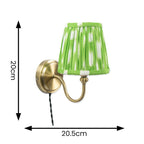 Neely Antique Brass Curved Plug In Wall Light with Green Pleated Shade