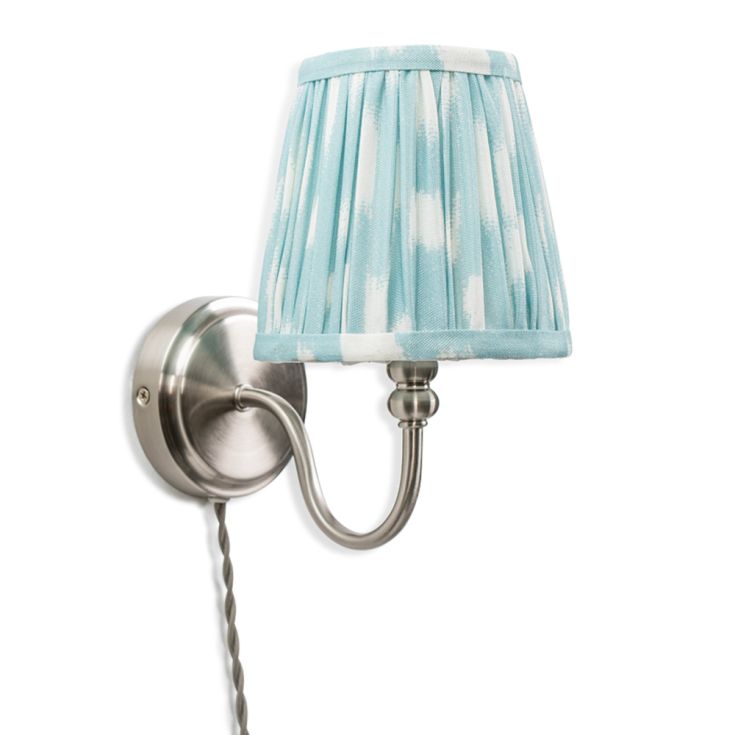 Neely Brushed Chrome Curved Plug In Wall Light with Blue Pleated Shade