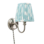 Neely Brushed Chrome Curved Plug In Wall Light with Blue Pleated Shade