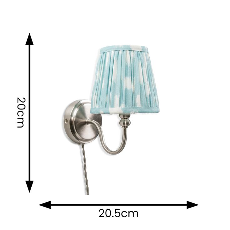 Neely Brushed Chrome Curved Plug In Wall Light with Blue Pleated Shade