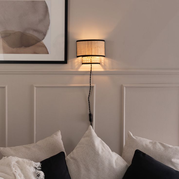 Grant Plug In Wall Light with Natural and Black Cane Shade