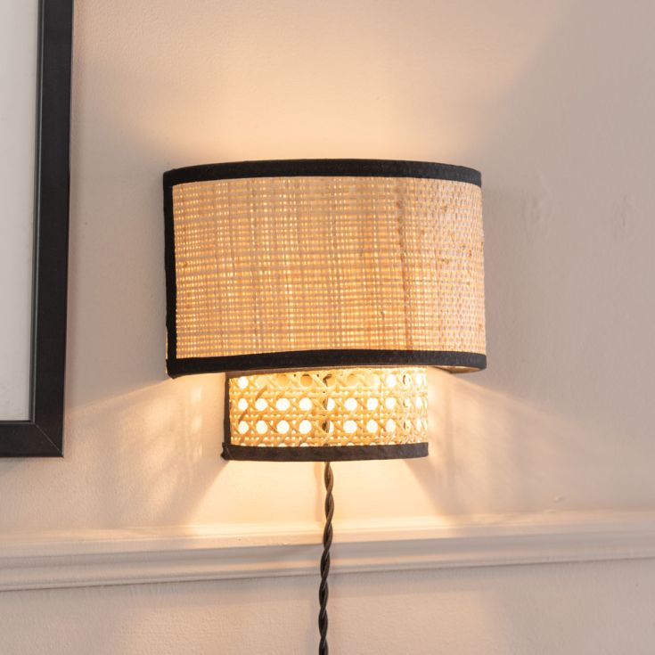 Grant Plug In Wall Light with Natural and Black Cane Shade