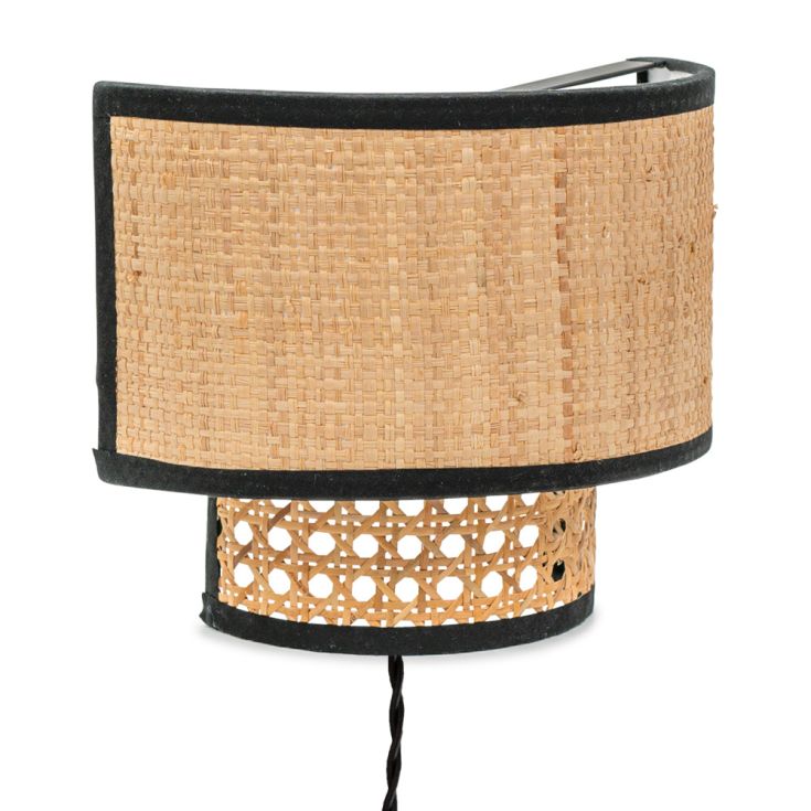 Grant Plug In Wall Light with Natural and Black Cane Shade