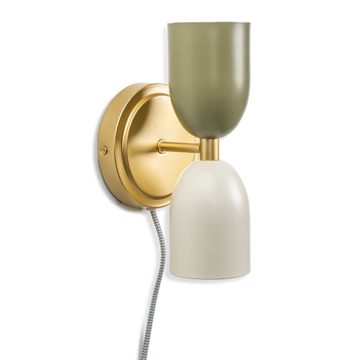Tate Up Down Plug In Wall Light with Khaki and Cream Shades