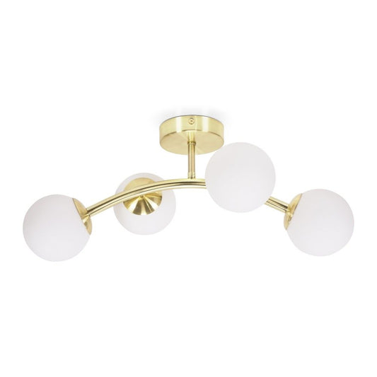 Jas 4 Light Curved Frame Flush Ceiling Light with Opal Bubbles