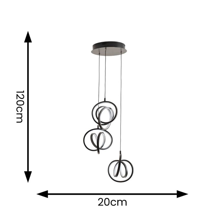 Infintity Loop 3 Light Multi Pendant in Black With Integrated LED
