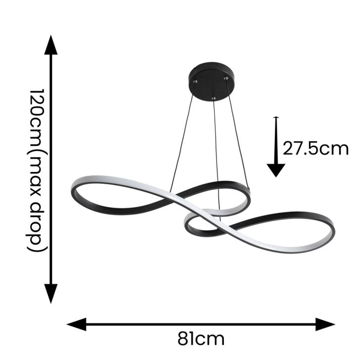 Infintity Loop Linear Pendant or Semi Flush in Black With Integrated LED