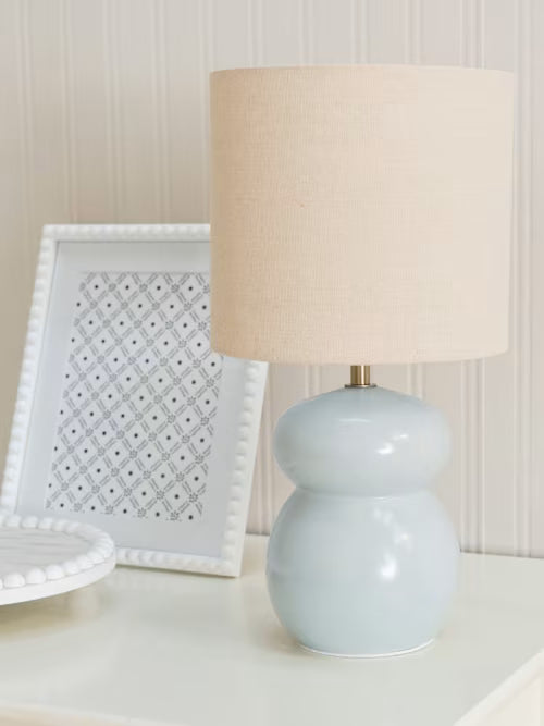 Kendal Blue Glaze Ceramic Table Lamp with Natural Shade, 1 X E14